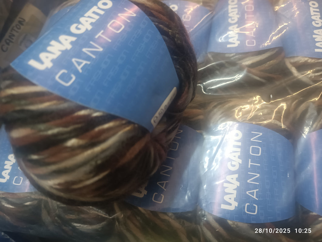 Filato moda fantasia colori d'autunno Canton Lana Gatto, ferri 9. 550 g.