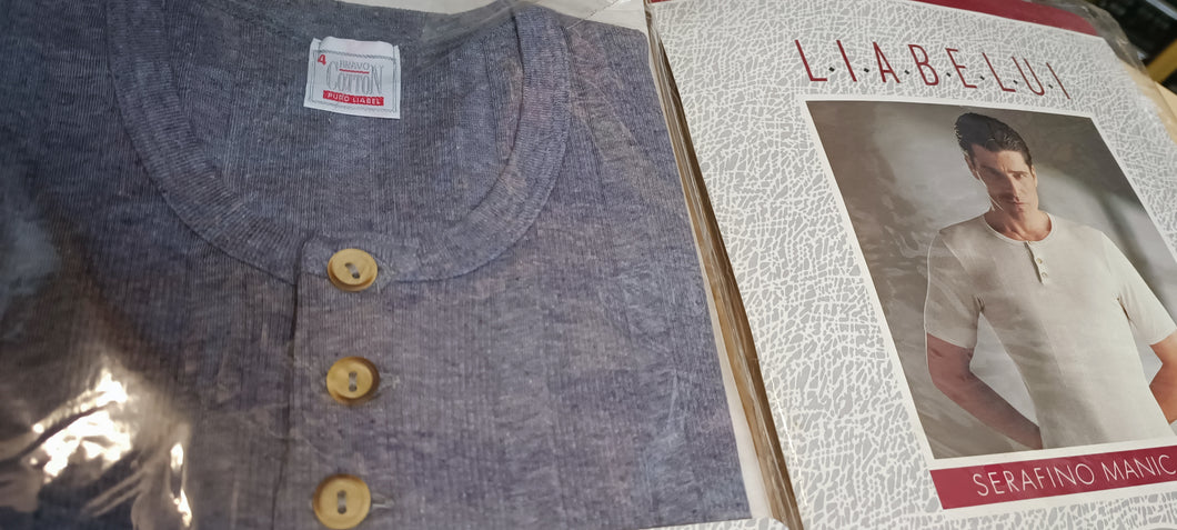 Serafino manica corta Liabel, puro cotone, colore jeans, misura 4 e 7. 200g.