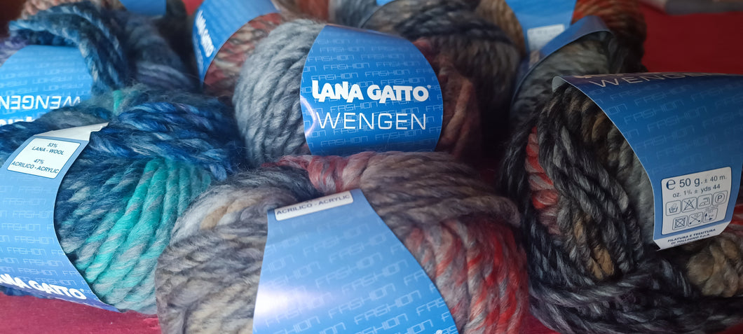 Filato moda Wengen Gatto in mix di fantasie in foto per una maglia glamour. 600 g.