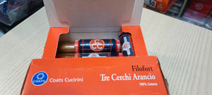 Tre Cerchi Arancio Filfort, rocchetto da 274 metri, colore blu e beige. 50 g.