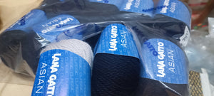 Misto lana al 70% Asia Gatto in gomitoli da 50g e 91 m, blu(9 gom) e grigio(1gom). 500 g.