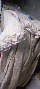Vestaglia Cinzia lunga vintage donna, panna con nastri di raso lilla, taglia 4. 700g.