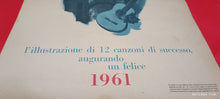 Carica l&#39;immagine nel visualizzatore di Gallery, Calendario vintage della Lana Gatto del 1961 con testi di 12 testi di canzoni di Sanremo. Calendario usato con appunti a penna . 100 g.

