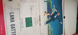 Calendario vintage della Lana Gatto del 1961 con testi di 12 testi di canzoni di Sanremo. Calendario usato con appunti a penna . 100 g.