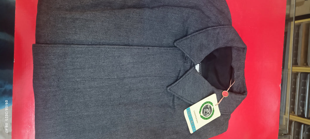 Impermeabile vintage Discobolo, grigio con tessuto a spina pesce, fodera scozzese, taglia 52. 1,6 kg.