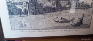 Stampa su seta Manifattura Segalini, incorniciata anni sessanta.  Misure cm 38 x cm 50. (N.5)Cornice in legno con vetro. 1 kg.