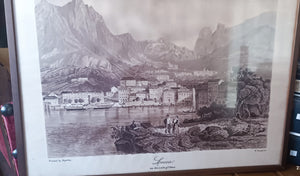 Stampa su seta Manifattura Segalini, incorniciata anni sessanta.  Misure cm 38 x cm 50. (N. 3)Cornice in legno con vetro. 1 kg.