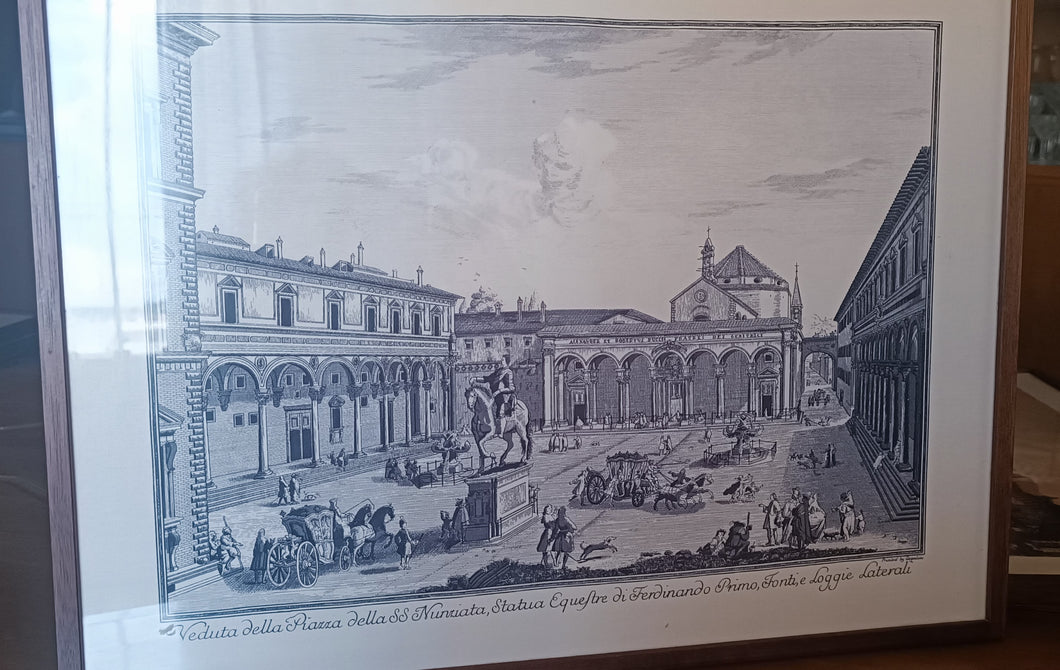Stampa su seta Manifattura Segalini, incorniciata anni sessanta.  Misure cm 38 x cm 50. (N. 2)Cornice in legno con vetro. 1 kg.