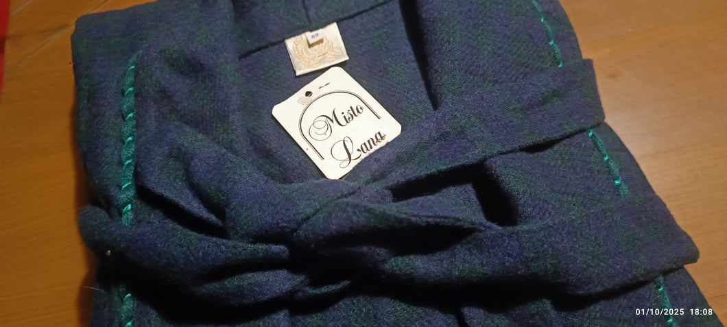 Vestaglia vintage donna, misto lana, taglia 52, blu a fantasia scozzese. 700g.