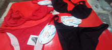 Carica l'immagine nel visualizzatore di Gallery, Offerta imperdibile. Due bikini Miss Liabel, in lycra, uno rosso e uno nero, taglia 46. 200g.
