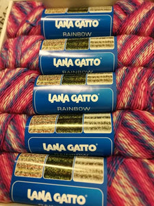 Lana fantasia Gatto Rainbow, 80% lana , 10% mohair. Confezione da 500g.