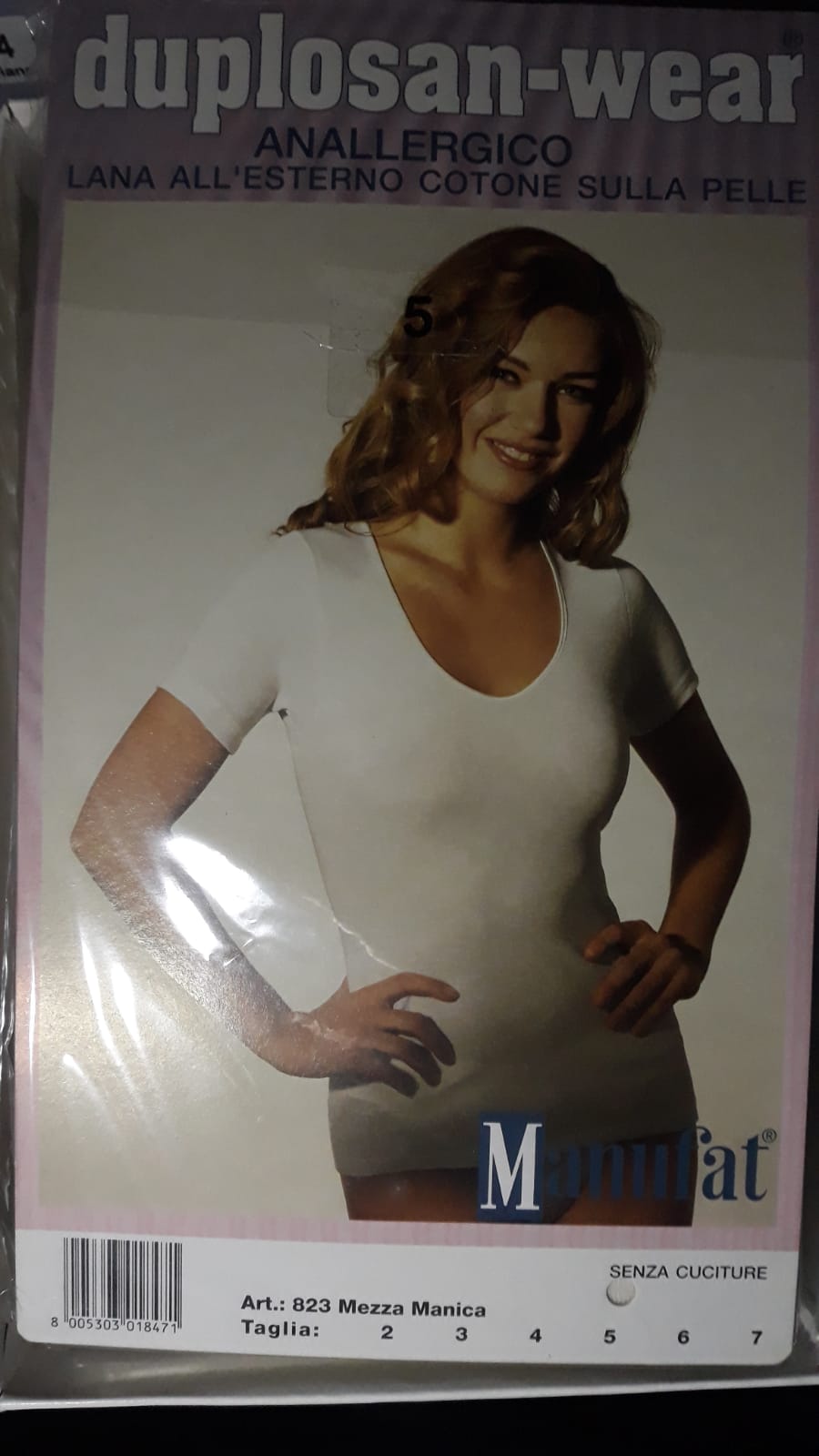 Maglia intima donna Manufat, mezza manica bordo raso, lana