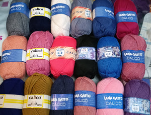 Calicò Gatto, misto lana(50%),  ferri 3, 225 m. In mix di diciotto colori. 900 g.